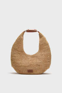 Natural and Tan Large Raffia Moon Tote Bag