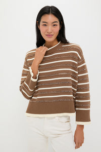 Mocha and Ivory Pointelle Stripe Maxine Sweater